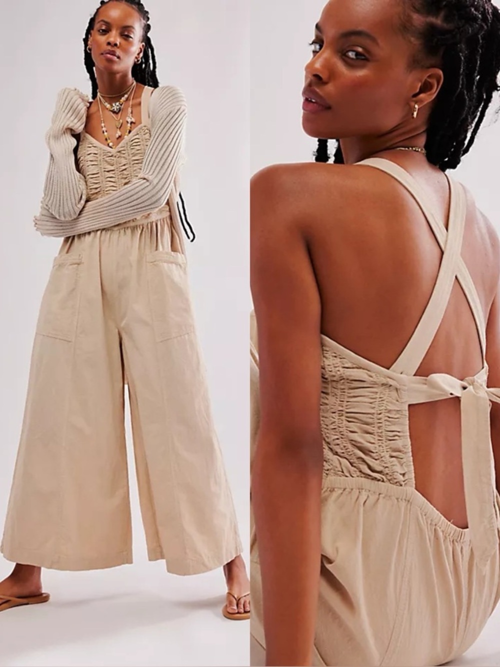 Free People Forever and Always Ruched One-Piece Wide Leg Jumpsuit